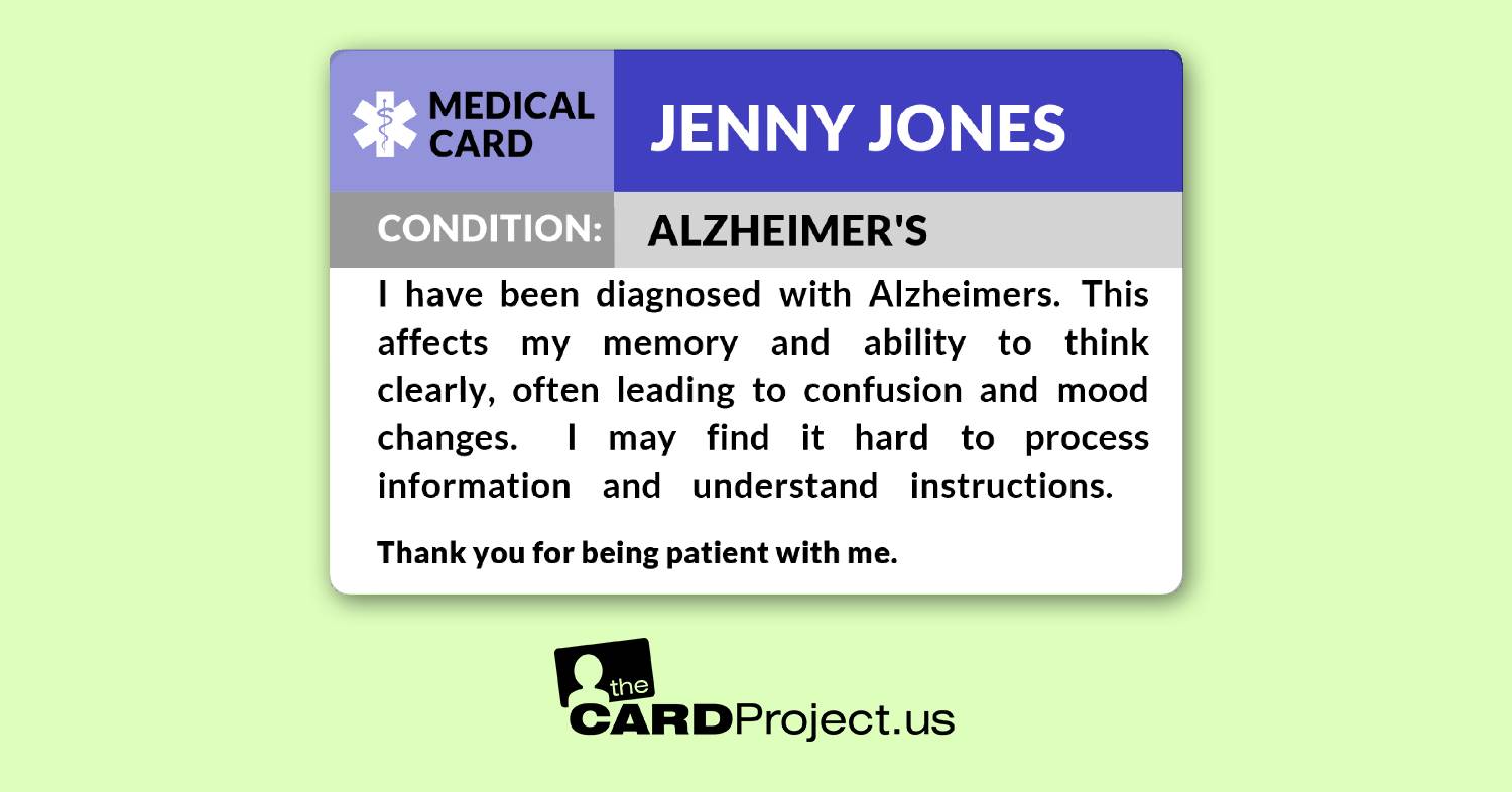 Alzheimer's Disease Medical ID Cards by The Card Project US