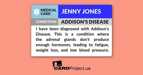 Addison's Disease Medical Card (FRONT)