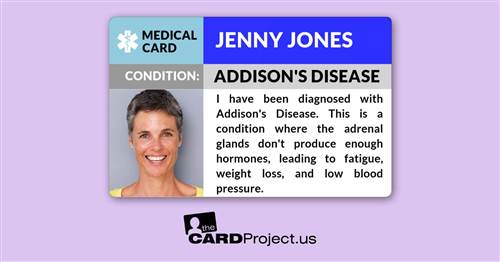 Addison's Disease Photo Medical Card (FRONT)