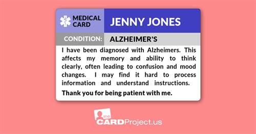 Alzheimer's Medical ID Card (FRONT)