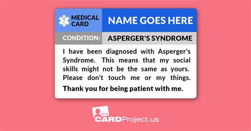 Aspergers Medical ID Card (FRONT)