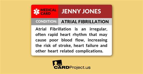 Atrial Fibrillation Medical ID Card (FRONT)