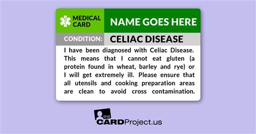 Celiac Disease Medical Card (FRONT)