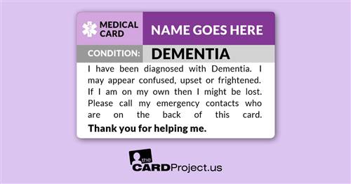 Dementia Medical Card (FRONT)