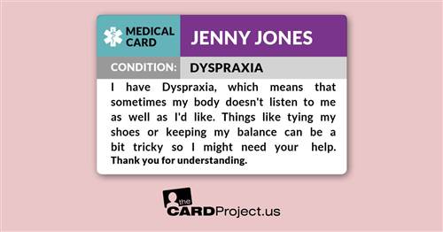 Dyspraxia Medical ID Card (FRONT)