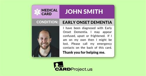 Early Onset Dementia Photo Medical Card (FRONT)