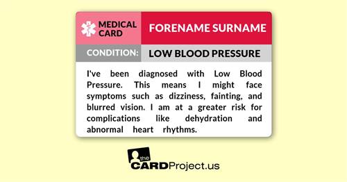 Low Blood Pressure Medical ID Card (FRONT)