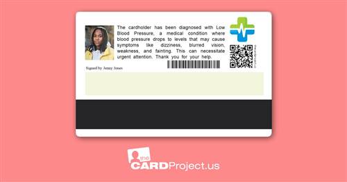 Premium Low Blood Pressure Medical Card (REAR)