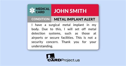 Metal Implant ID Card (FRONT)