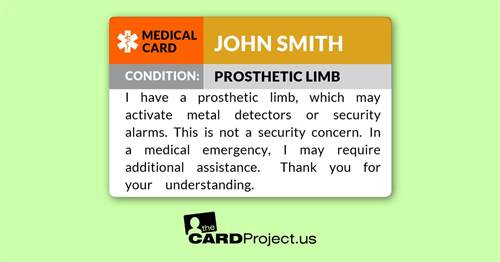 Prosthetic Limb Medical Card (FRONT)