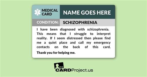 Schizophrenia Medical ID Card (FRONT)