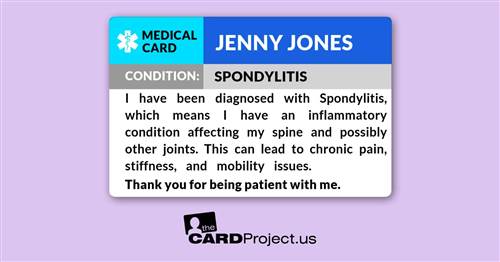 Spondylitis Medical ID Card (FRONT)