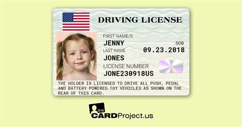 US Double Sided License For Kids (FRONT)