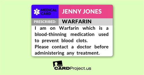 Warfarin Medicine Alert Card (FRONT)