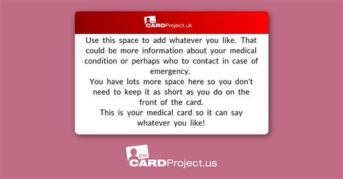 Create Your Own Medical Card Double Sided With Photo (REAR)